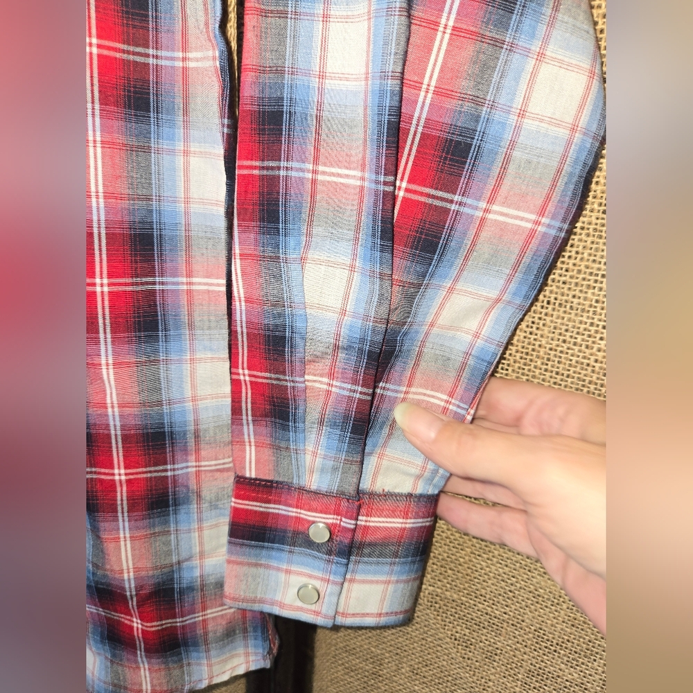 NWT Boy's Ely Cattleman Multicolor Plaid Shirt Size 12 Red White Blue - Picture 2 of 10